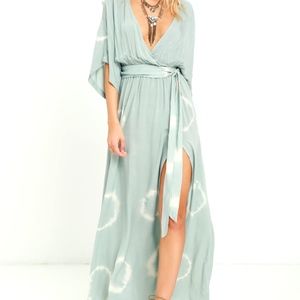 LULUS Sage Green Tie-Dye Maxi Dress